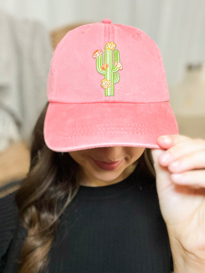 Cactus Embroidered Hat-190 - ACCESSORIES - HATS/HEADWEAR-WILDFLOWER + CO.-[option4]-[option5]-[option6]-Leather & Lace Boutique Shop