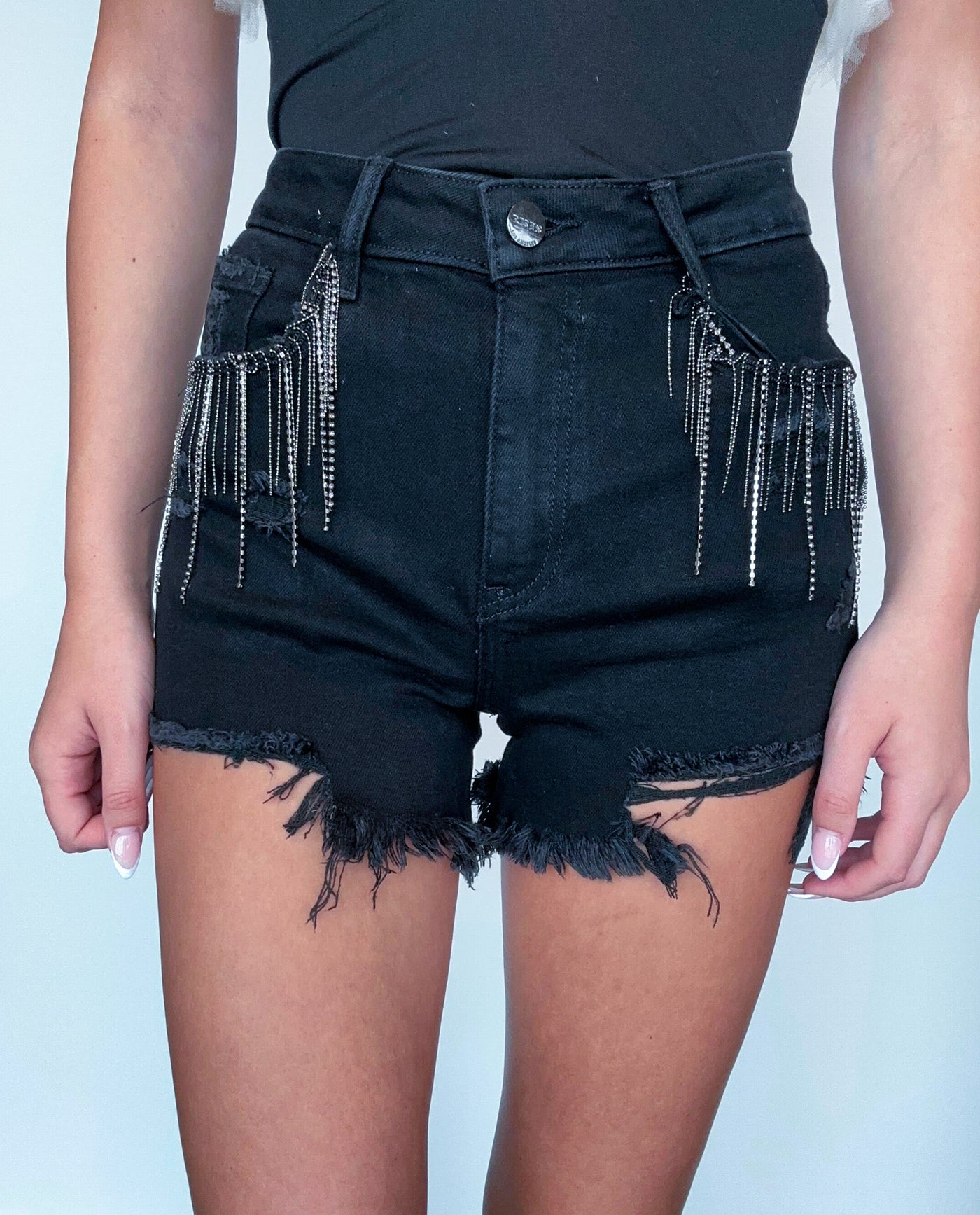 High Rise Rhinestone Shorts- Black-RISEN-[option4]-[option5]-[option6]-Leather & Lace Boutique Shop