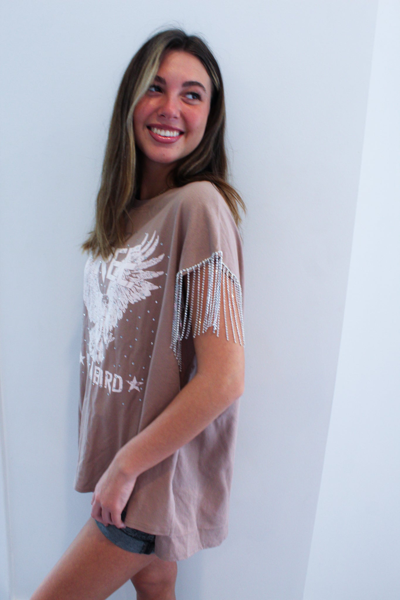 Free As A Bird Fringe Tee-100 - TOPS - SHORT SLEEVE/SLEEVELESS-FANTASTIC FAWN-[option4]-[option5]-[option6]-Leather & Lace Boutique Shop