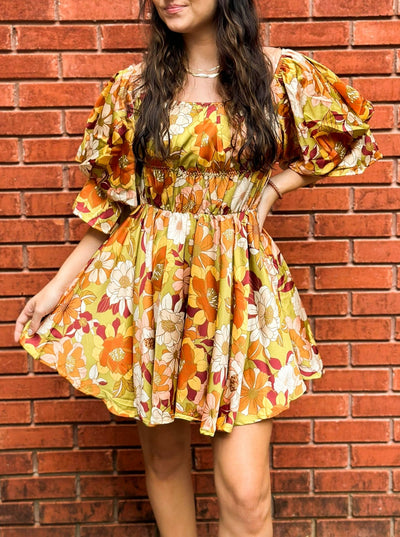 Square Neck Floral Bubble Dress-Fall-170 - DRESSES / ROMPERS / SETS-&MERCI-[option4]-[option5]-[option6]-Leather & Lace Boutique Shop