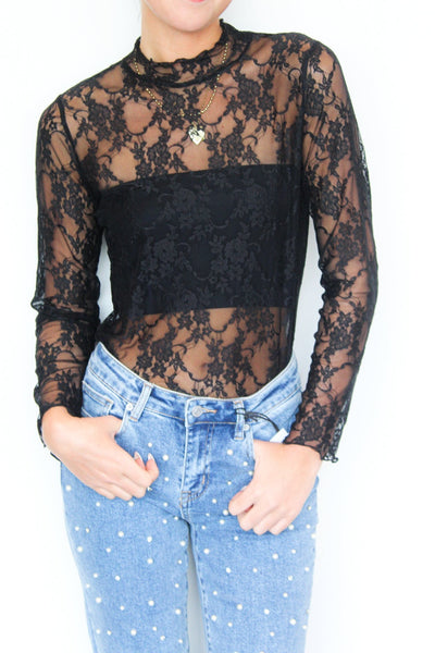 Sheer Lace Layering Top- Black-110 - TOPS - LONG SLEEVE-JADE BY JANE-[option4]-[option5]-[option6]-Leather & Lace Boutique Shop