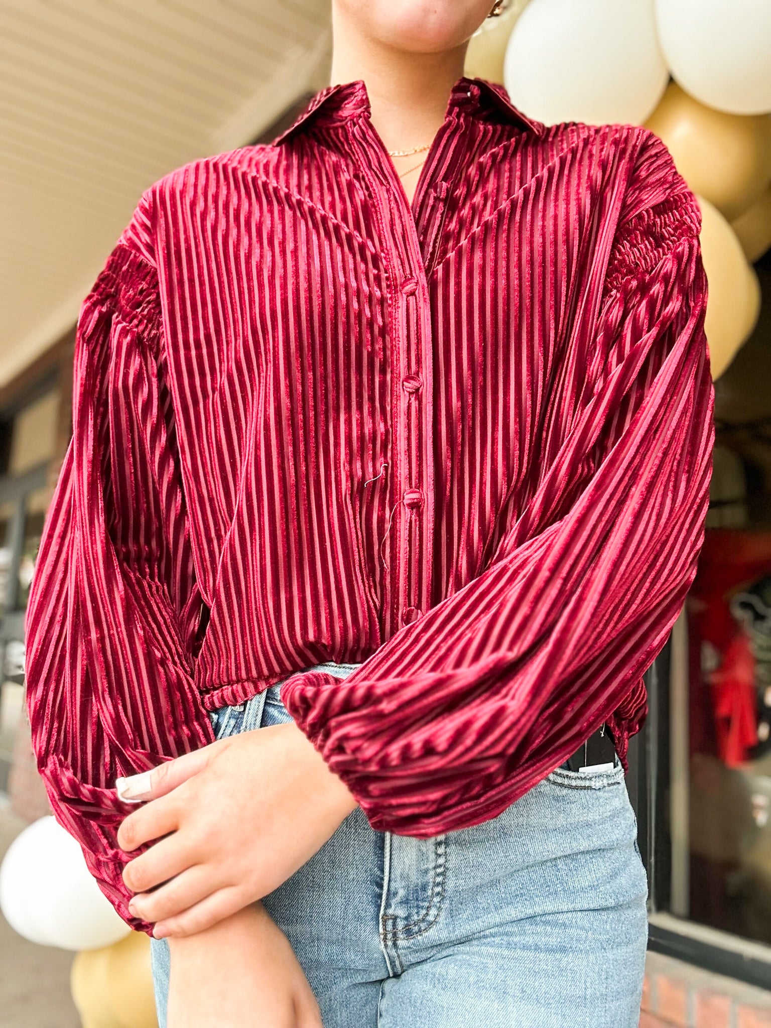 Very Velvet Christmas Corded Top - Burgundy