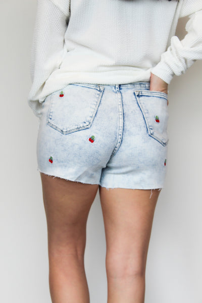 Judy Blue Cherry Embroidered Shorts-Leather & Lace - Tuscaloosa/Birmingham-[option4]-[option5]-[option6]-Leather & Lace Boutique Shop