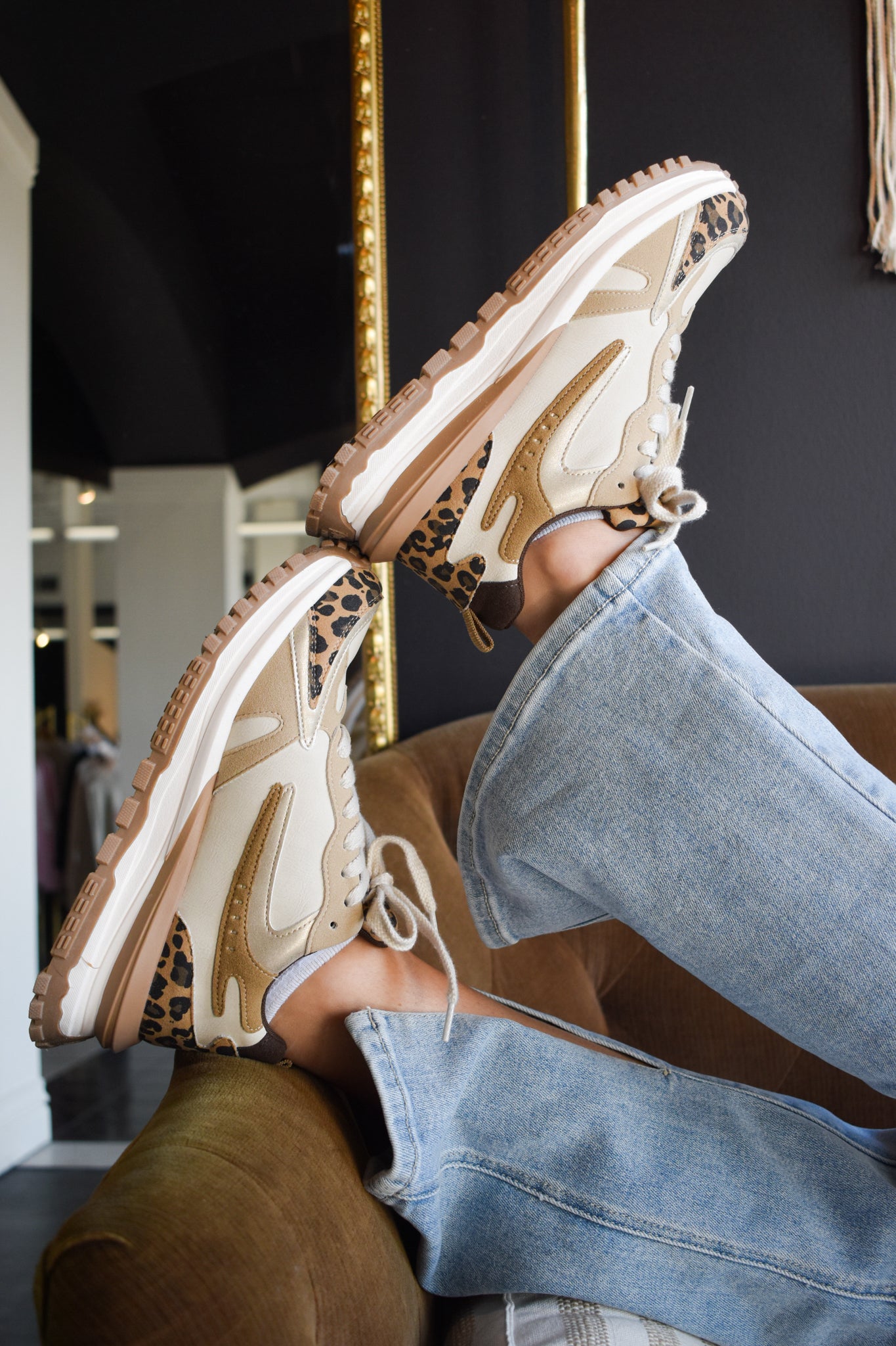 Color Block Chunky Sneakers- Neutral Leopard - Main Image