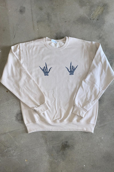 Skeleton Hands Graphic Sweatshirt - Tan-135 - DEMAND GRAPHIC-LEATHER & LACE-[option4]-[option5]-[option6]-Leather & Lace Boutique Shop