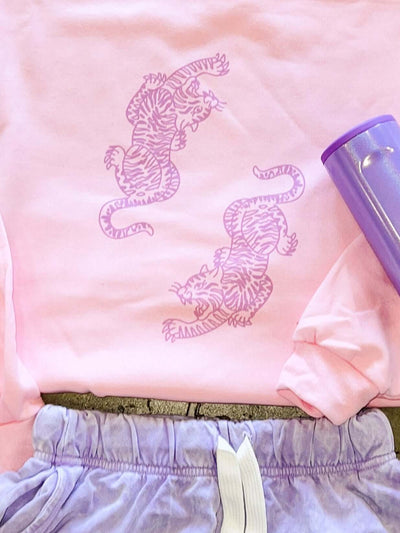Dancing Tigers Graphic Sweatshirt - Pink-135 - DEMAND GRAPHIC-LEATHER & LACE-[option4]-[option5]-[option6]-Leather & Lace Boutique Shop