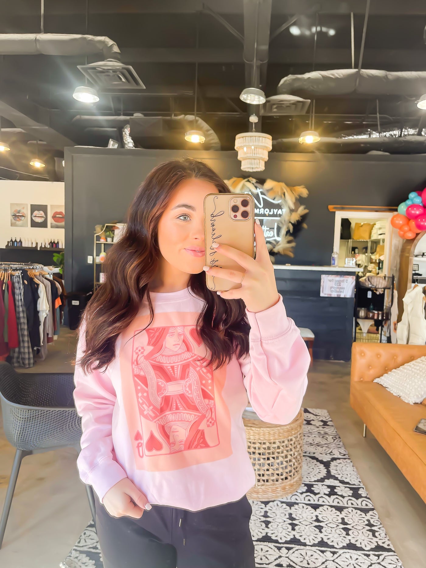 Queen of Pink Hearts Graphic Sweatshirt-135 - DEMAND GRAPHIC-LEATHER & LACE-[option4]-[option5]-[option6]-Leather & Lace Boutique Shop