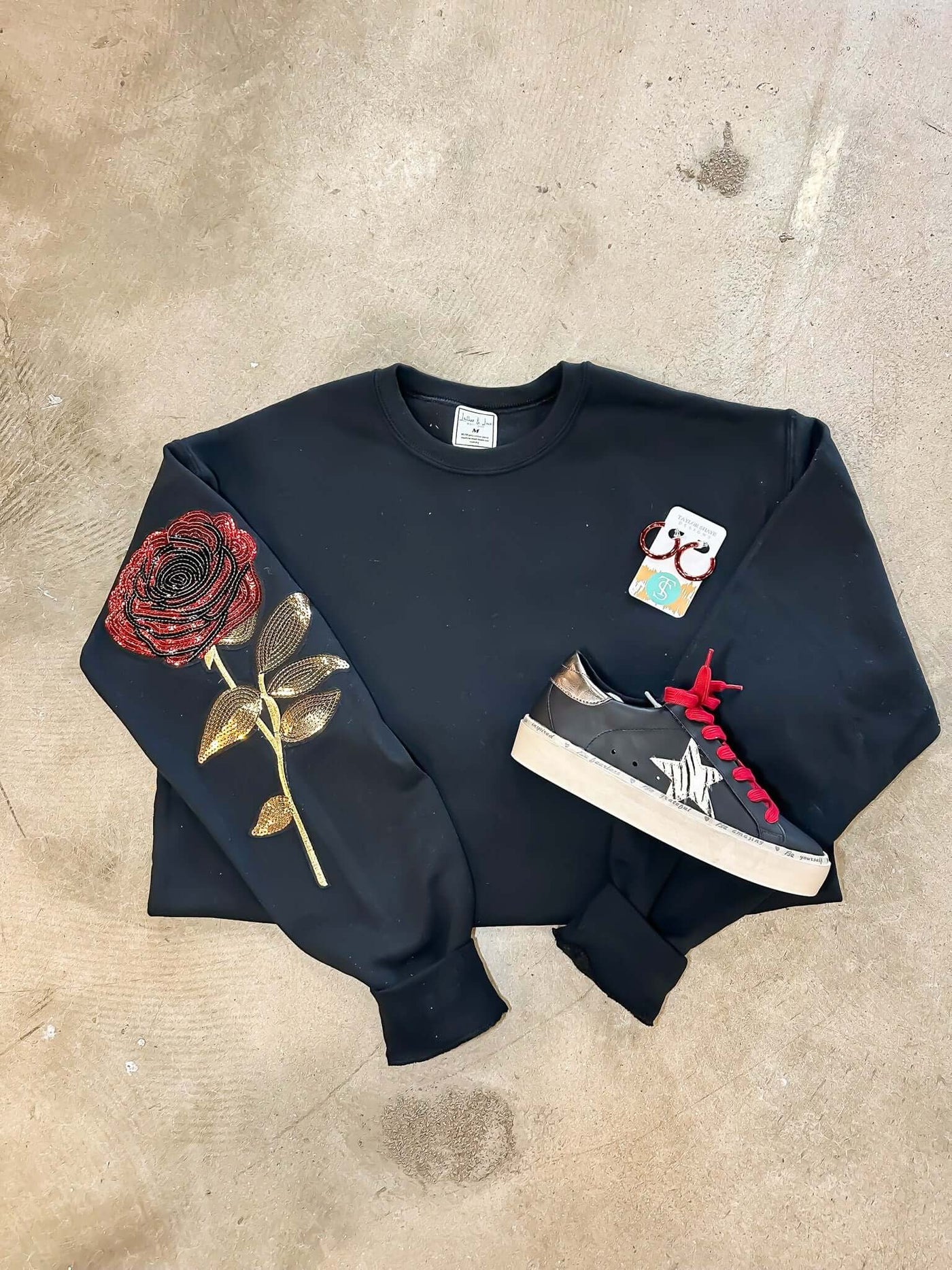 Midnight Rose Graphic Sweatshirt-135 - DEMAND GRAPHIC-LEATHER & LACE-[option4]-[option5]-[option6]-Leather & Lace Boutique Shop