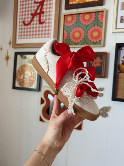 Crimson & White Triple Bow Sneakers-180 - SHOES-MIIM-[option4]-[option5]-[option6]-Leather & Lace Boutique Shop