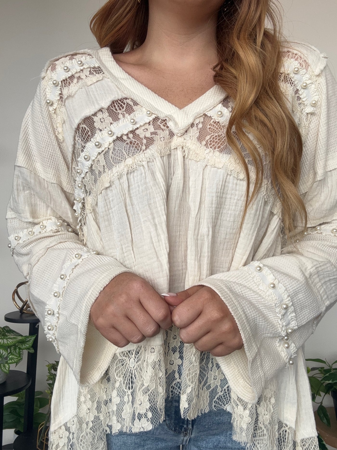 Lace Bell Sleeve Blouse-110 - TOPS - LONG SLEEVE-POL-[option4]-[option5]-[option6]-Leather & Lace Boutique Shop