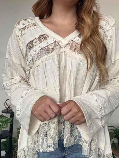 Lace Bell Sleeve Blouse-110 - TOPS - LONG SLEEVE-POL-[option4]-[option5]-[option6]-Leather & Lace Boutique Shop