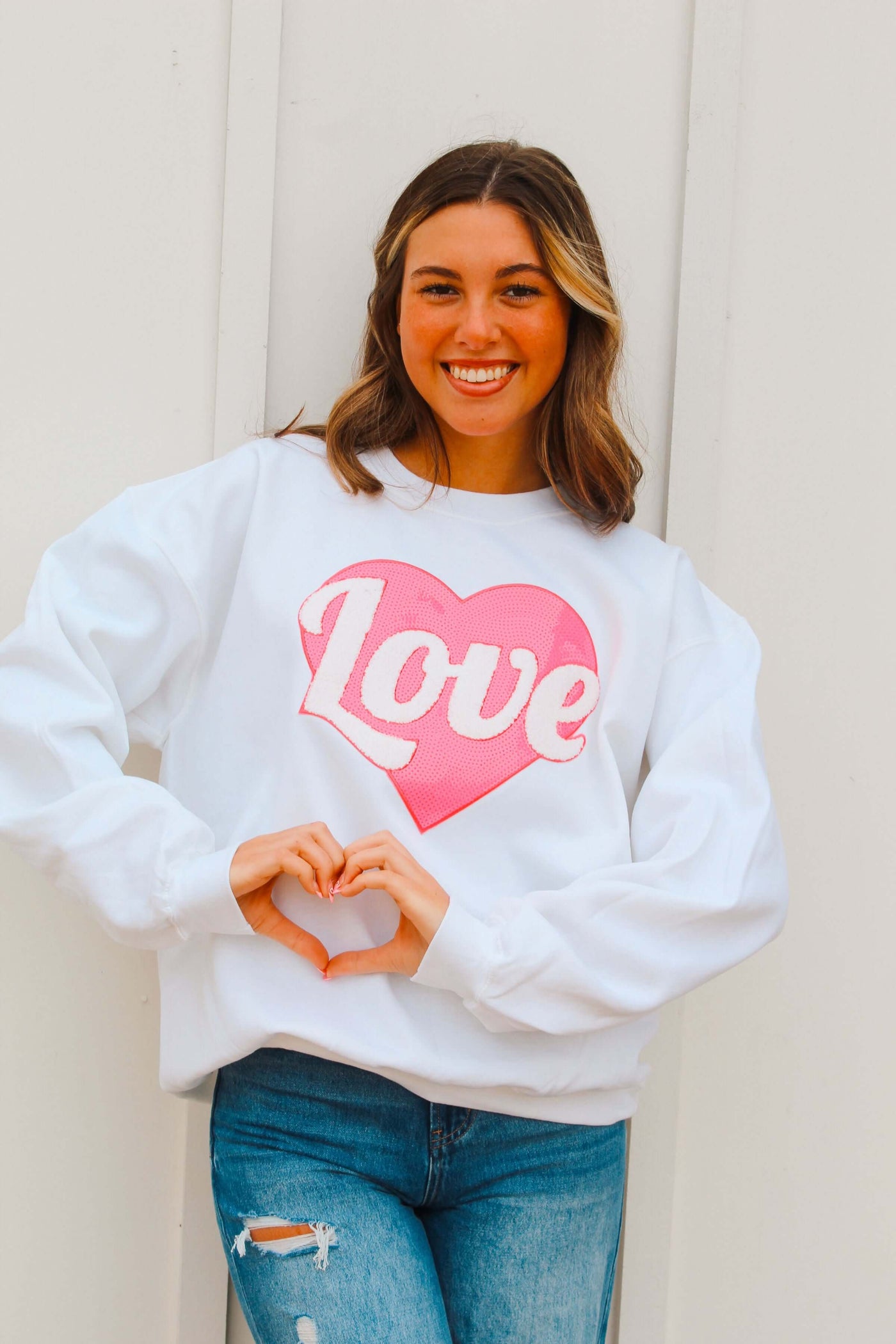 Love Heart Sequin Graphic Sweatshirt-135 - DEMAND GRAPHIC-LEATHER & LACE-[option4]-[option5]-[option6]-Leather & Lace Boutique Shop