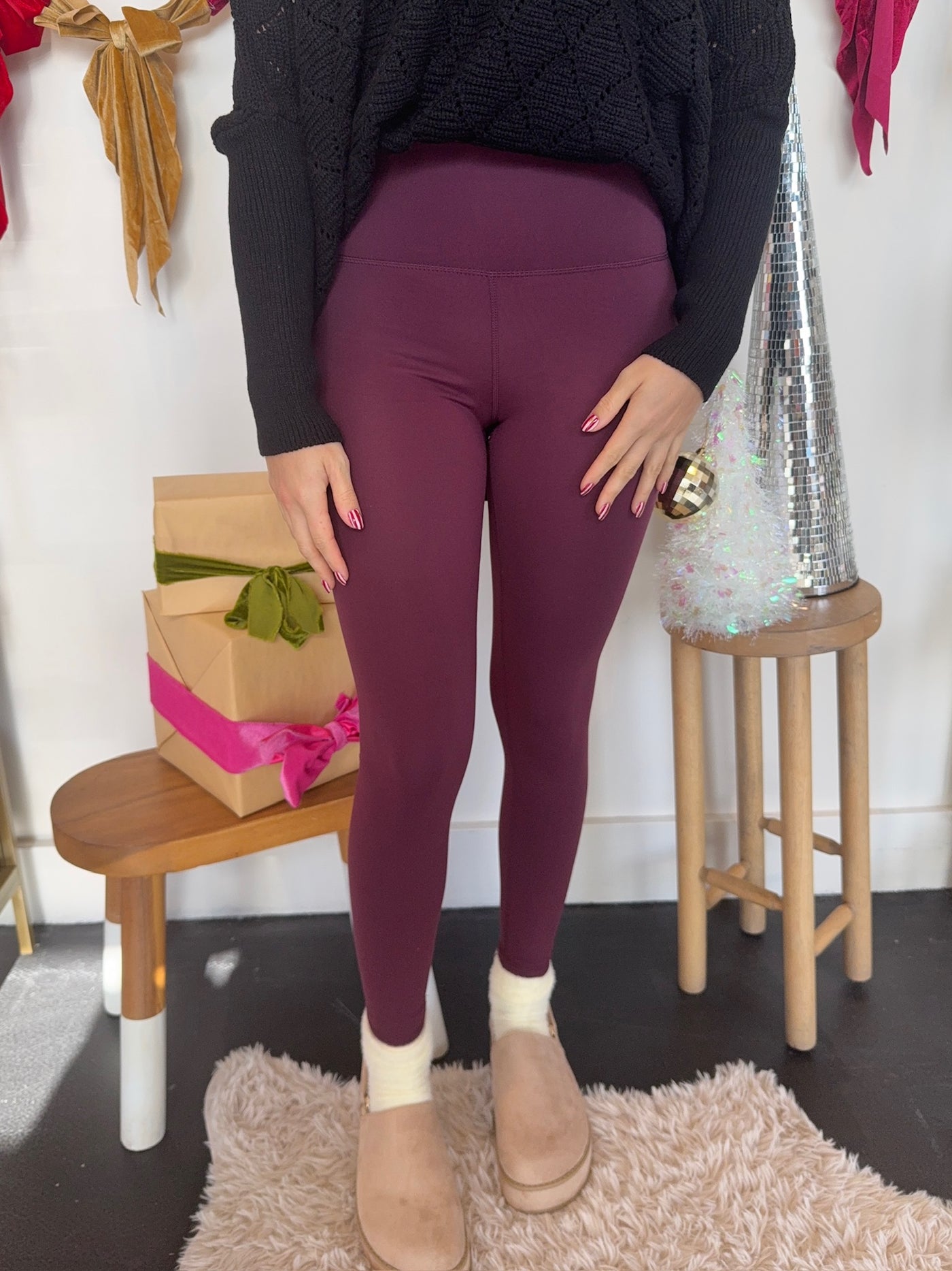 V-Waist Butter Leggings- Dark Plum-160 - BOTTOMS - OTHER-MONO B-[option4]-[option5]-[option6]-Leather & Lace Boutique Shop
