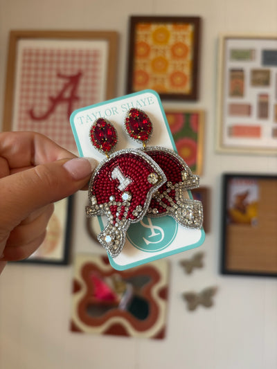 Red Football Helmet Beaded Earrings-190 - ACCESSORIES - JEWELRY-TAYLOR SHAYE-[option4]-[option5]-[option6]-Leather & Lace Boutique Shop