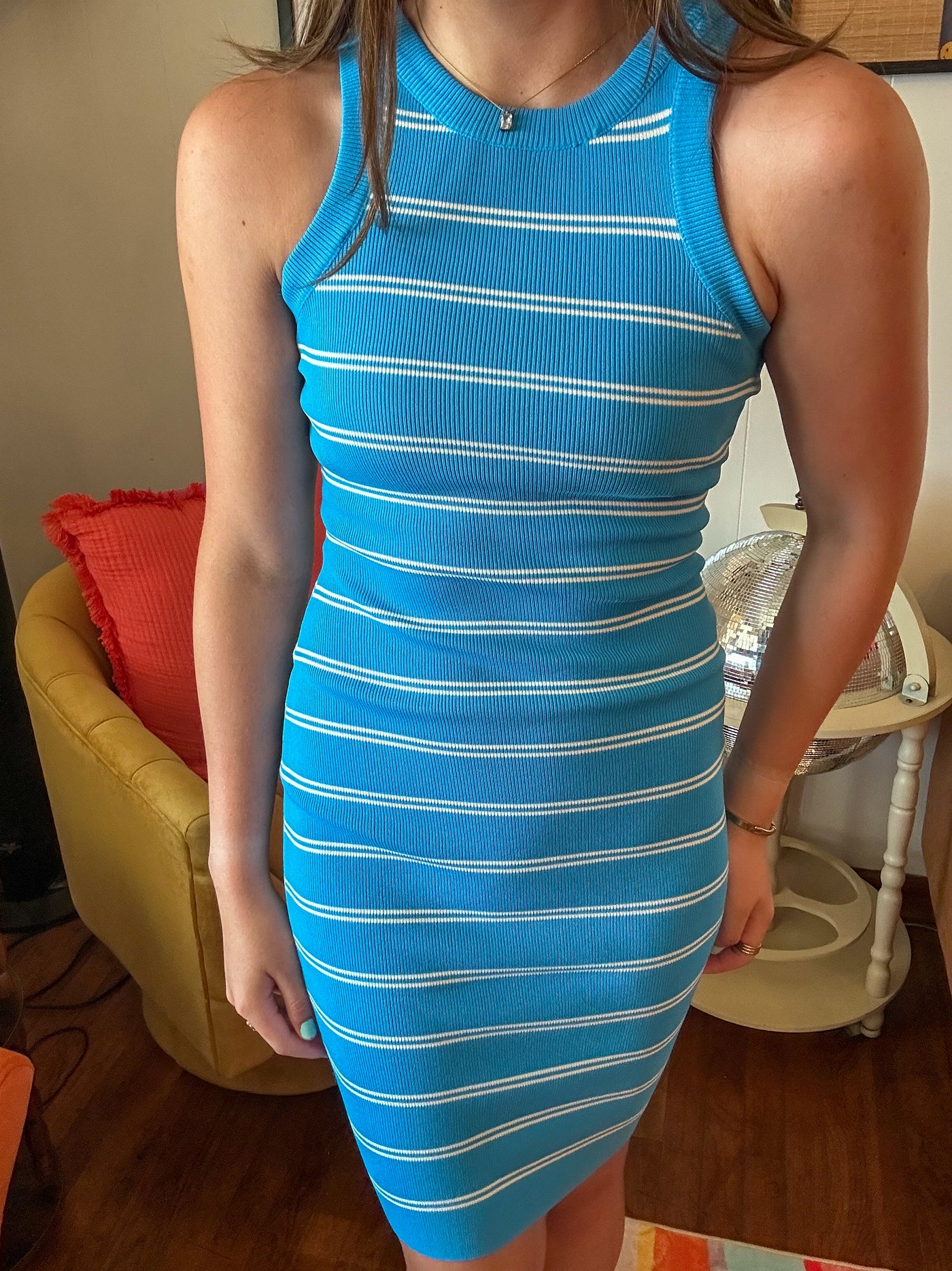 Summer Stripe Midi Dress -Turquoise S/M