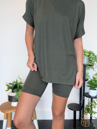 LLB Exclusive: Wear Anywhere Tee & Bike Short Set - Deep Hunter Green-170 - SETS-LEATHER & LACE-[option4]-[option5]-[option6]-Leather & Lace Boutique Shop