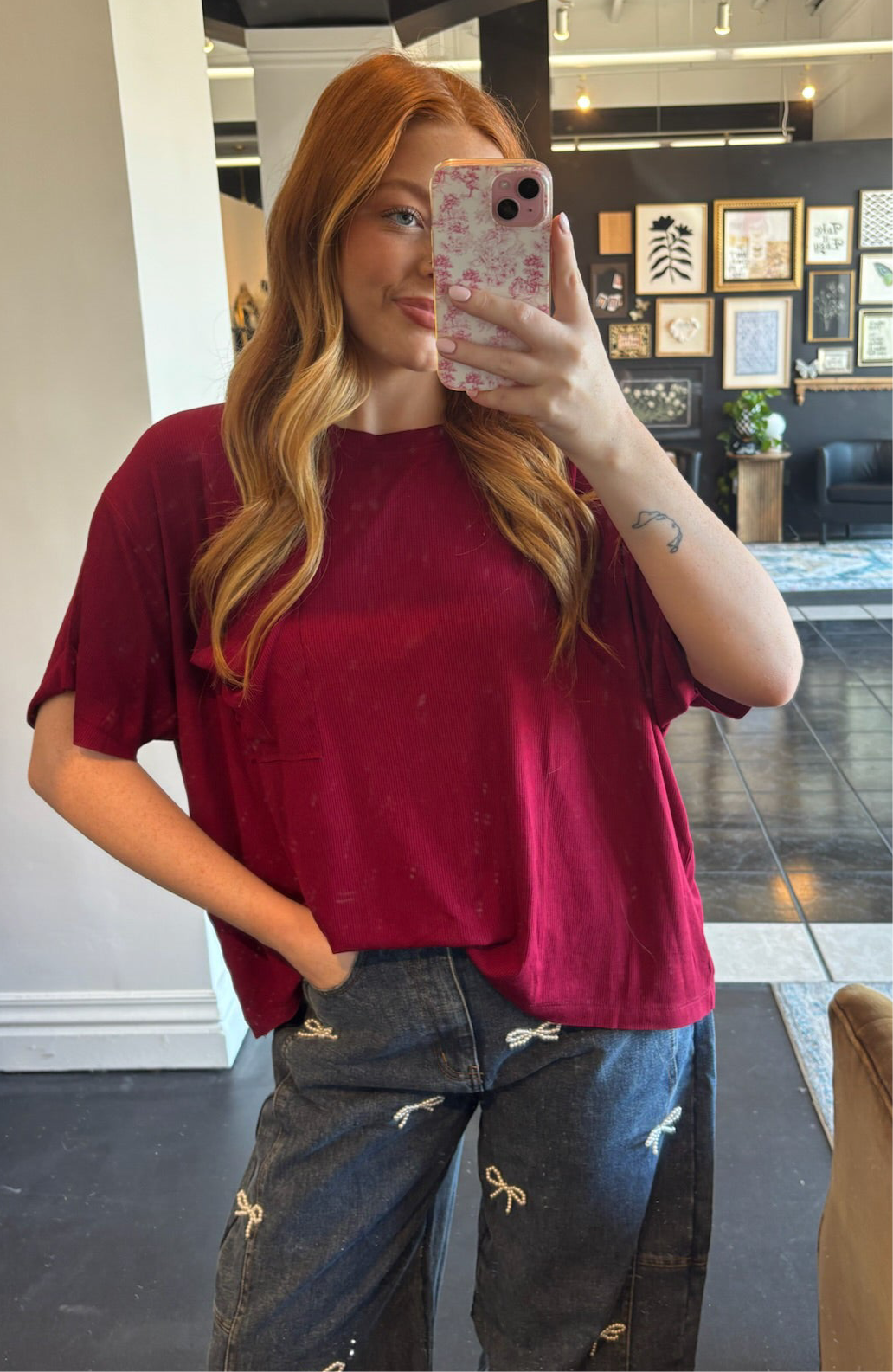 LLB EXCLUSIVE: Easy Days Pocket Tee- Crimson-100 - TOPS - SHORT SLEEVE/SLEEVELESS-LEATHER & LACE-[option4]-[option5]-[option6]-Leather & Lace Boutique Shop