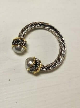 Metal Cable Rings-190 - ACCESSORIES - JEWELRY-LEATHER AND LACE-Silver & Pearl-[option4]-[option5]-[option6]-Leather & Lace Boutique Shop