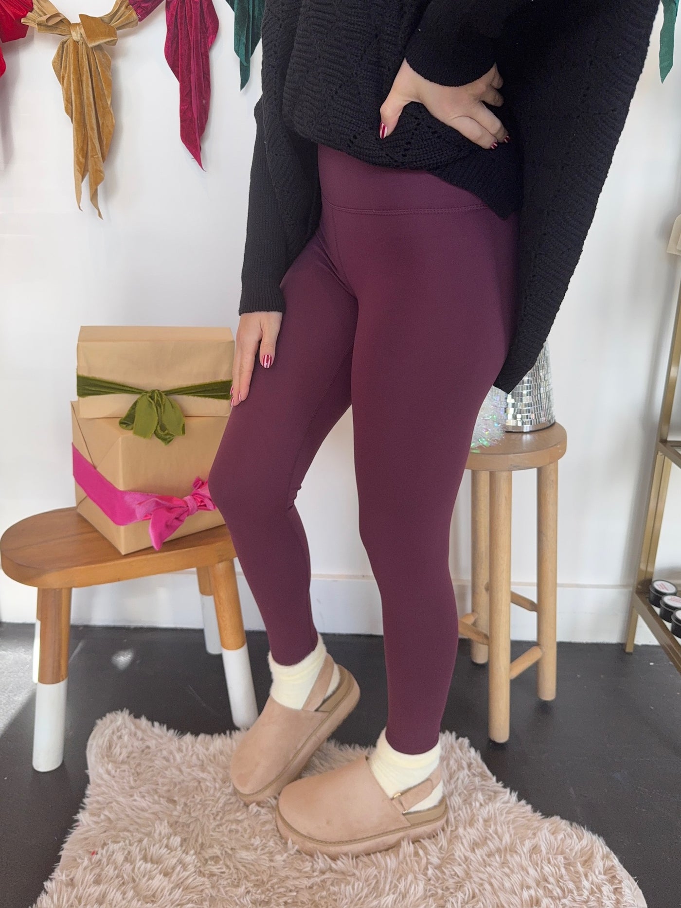 V-Waist Butter Leggings- Dark Plum-160 - BOTTOMS - OTHER-MONO B-[option4]-[option5]-[option6]-Leather & Lace Boutique Shop