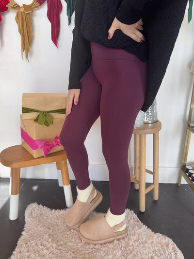 V-Waist Butter Leggings- Dark Plum-160 - BOTTOMS - OTHER-MONO B-[option4]-[option5]-[option6]-Leather & Lace Boutique Shop