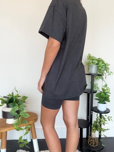 LLB Exclusive: Laidback Luxe Tee & Bike Short Set - Charcoal-170 - SETS-LEATHER & LACE-[option4]-[option5]-[option6]-Leather & Lace Boutique Shop