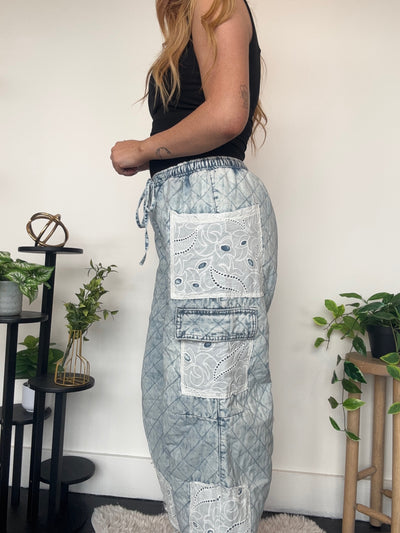 Quilted Denim Joggers-160 - BOTTOMS - OTHER-POL-[option4]-[option5]-[option6]-Leather & Lace Boutique Shop