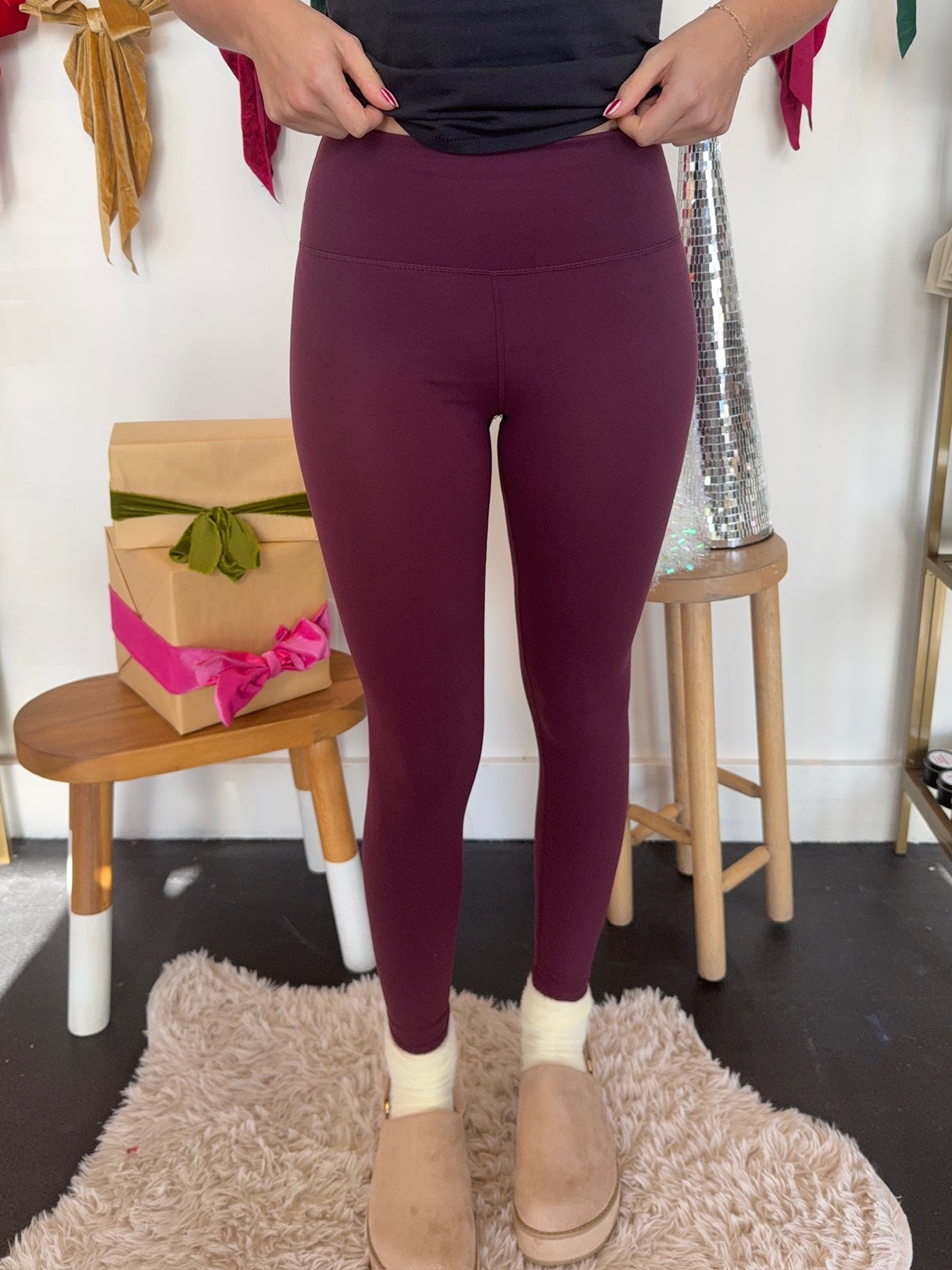 V-Waist Butter Leggings- Dark Plum-160 - BOTTOMS - OTHER-MONO B-[option4]-[option5]-[option6]-Leather & Lace Boutique Shop