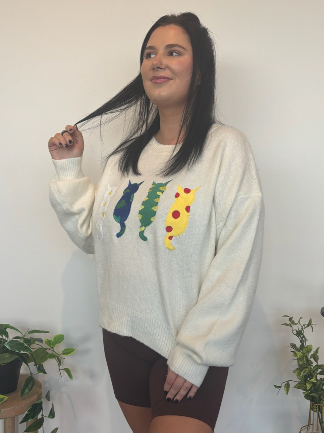 Retro Cat Sweater-130 - TOPS - SWEATERS/SWEATSHIRTS-ADORA-[option4]-[option5]-[option6]-Leather & Lace Boutique Shop