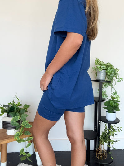 LLB Exclusive: Laidback Luxe Tee & Bike Short Set - Royal Blue-170 - SETS-LEATHER & LACE-[option4]-[option5]-[option6]-Leather & Lace Boutique Shop