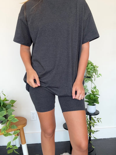 LLB Exclusive: Laidback Luxe Tee & Bike Short Set - Charcoal-170 - SETS-LEATHER & LACE-[option4]-[option5]-[option6]-Leather & Lace Boutique Shop