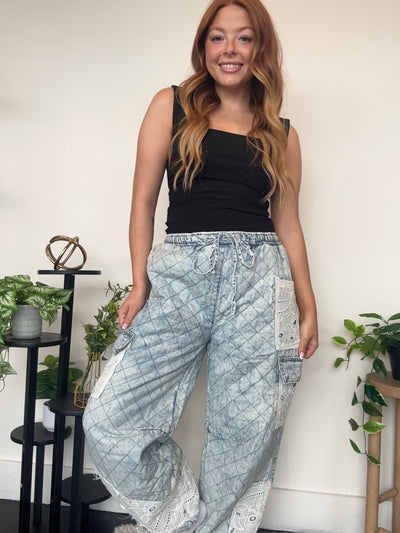 Quilted Denim Joggers-160 - BOTTOMS - OTHER-POL-[option4]-[option5]-[option6]-Leather & Lace Boutique Shop