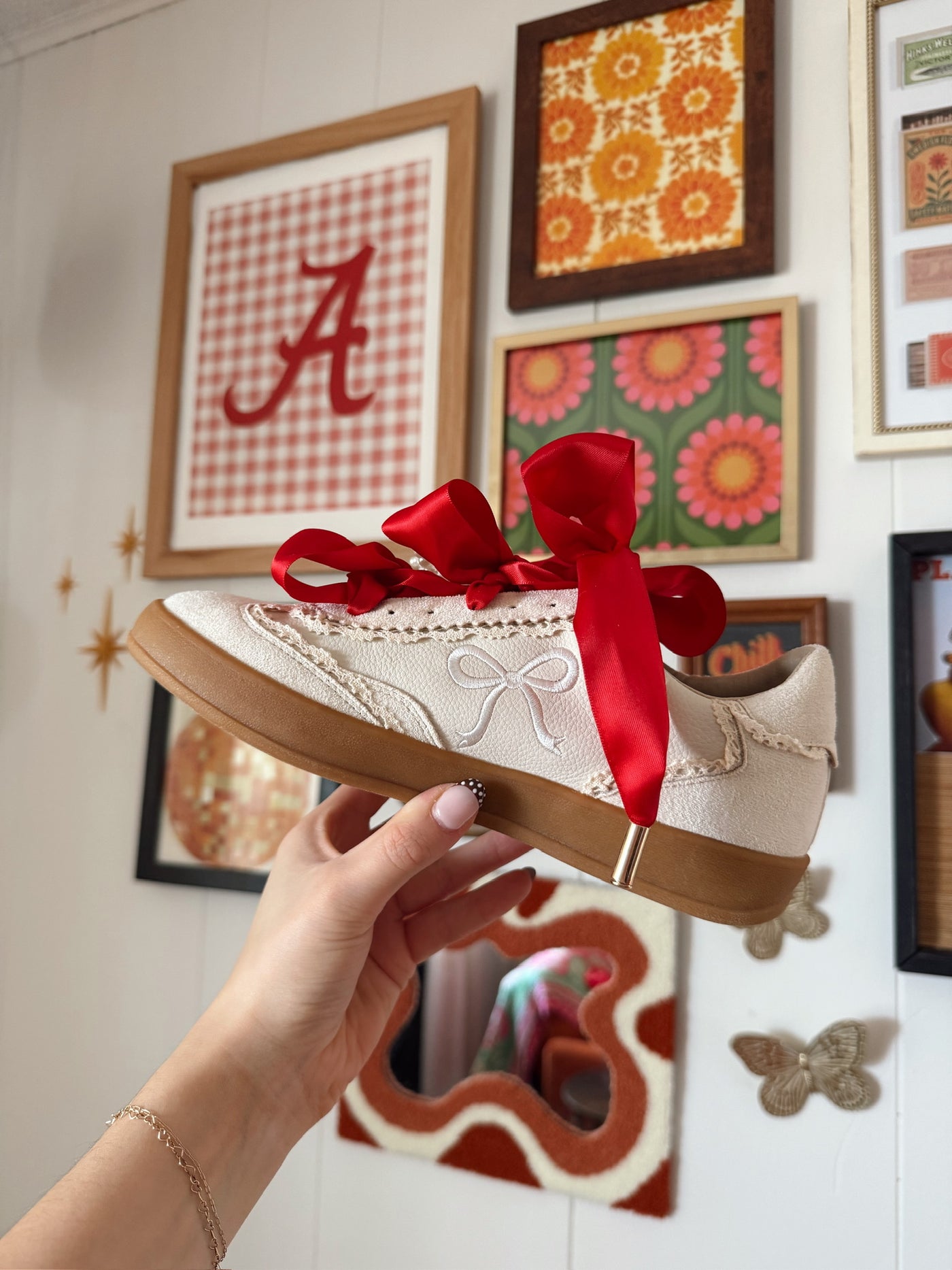 Crimson & White Triple Bow Sneakers-180 - SHOES-MIIM-[option4]-[option5]-[option6]-Leather & Lace Boutique Shop