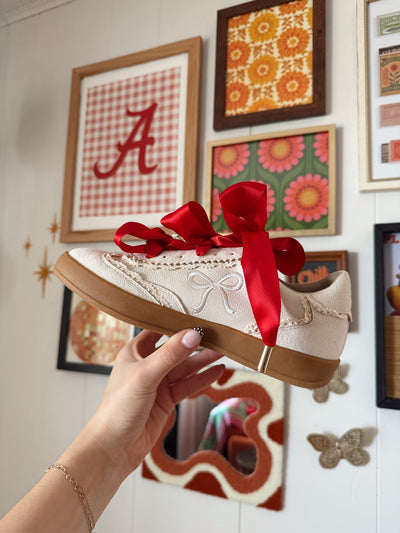 Crimson & White Triple Bow Sneakers-180 - SHOES-MIIM-[option4]-[option5]-[option6]-Leather & Lace Boutique Shop