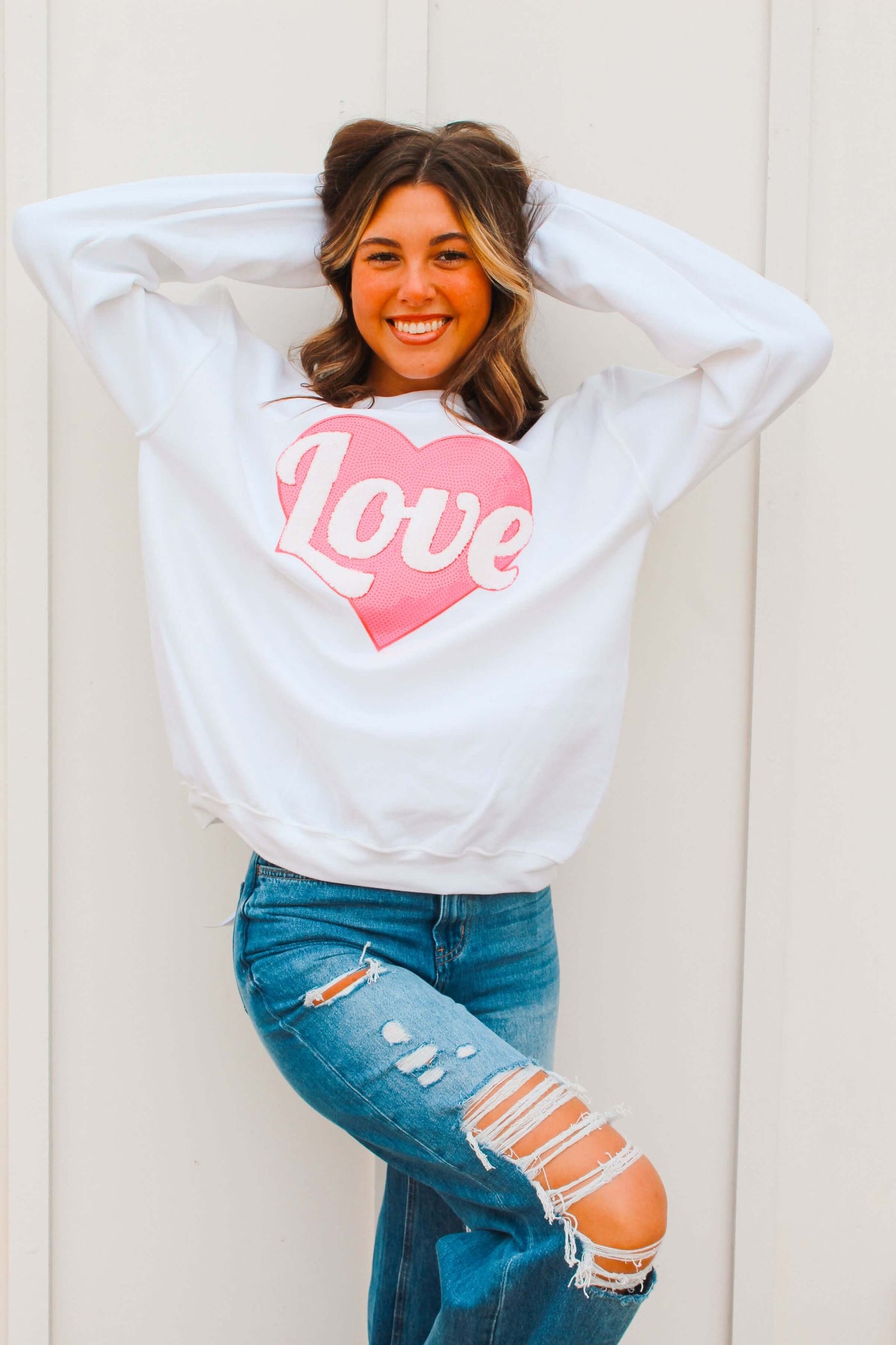 Love Heart Sequin Graphic Sweatshirt-135 - DEMAND GRAPHIC-LEATHER & LACE-[option4]-[option5]-[option6]-Leather & Lace Boutique Shop