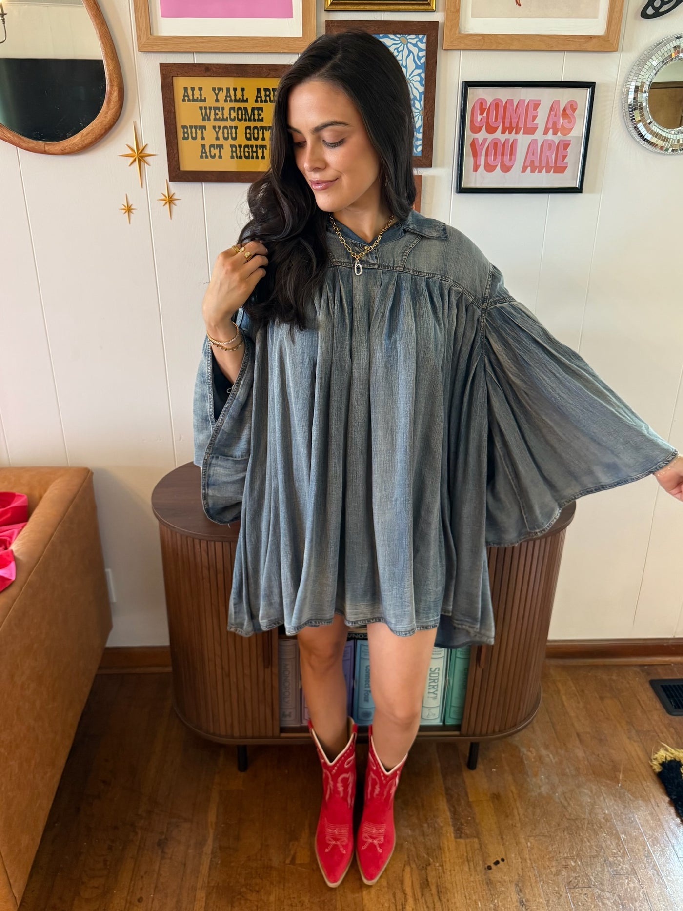 Pleated Together Denim Dress