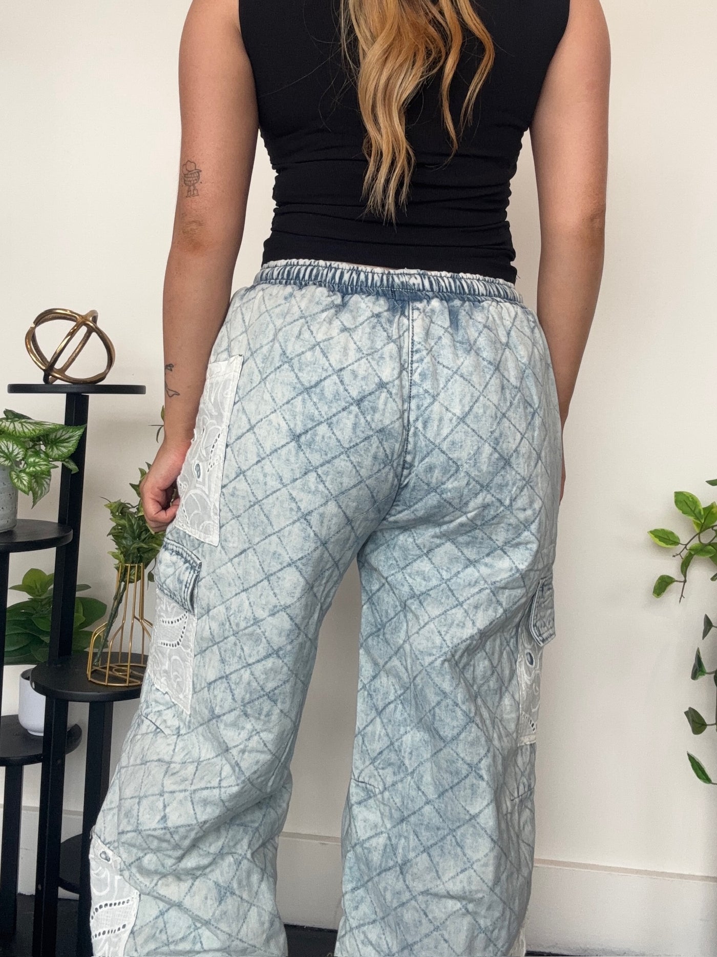 Quilted Denim Joggers-160 - BOTTOMS - OTHER-POL-[option4]-[option5]-[option6]-Leather & Lace Boutique Shop
