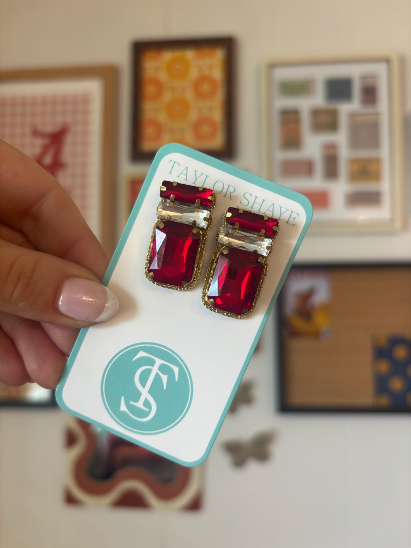 Gameday Gem Studs- Red/Clear-190 - ACCESSORIES - JEWELRY-TAYLOR SHAYE-[option4]-[option5]-[option6]-Leather & Lace Boutique Shop