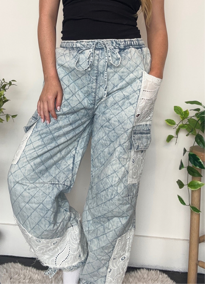 Quilted Denim Joggers-160 - BOTTOMS - OTHER-POL-[option4]-[option5]-[option6]-Leather & Lace Boutique Shop