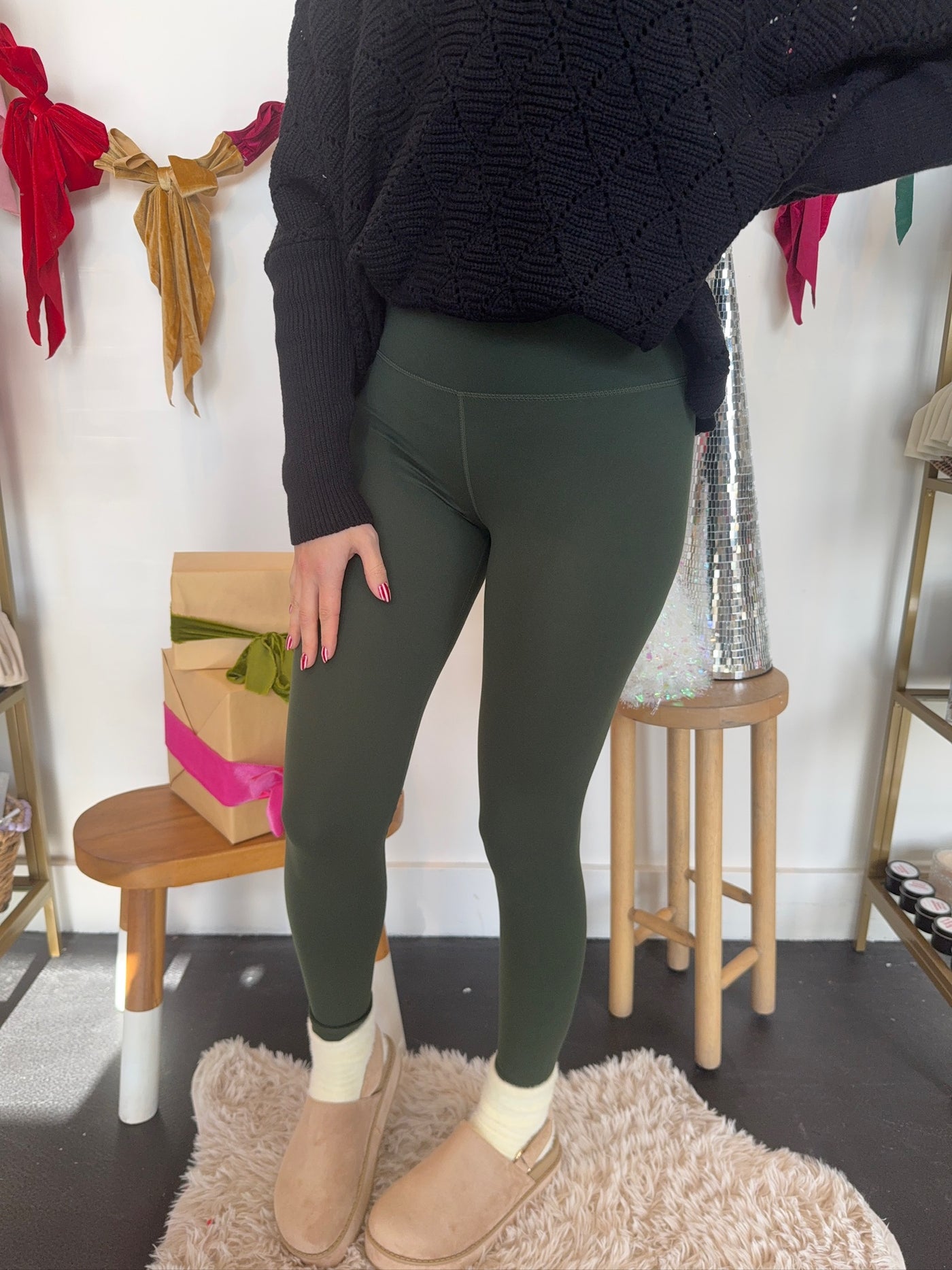 V-Waist Butter Leggings- Deep Forest-160 - BOTTOMS - OTHER-MONO B-[option4]-[option5]-[option6]-Leather & Lace Boutique Shop
