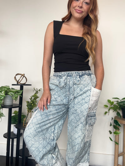 Quilted Denim Joggers-160 - BOTTOMS - OTHER-POL-[option4]-[option5]-[option6]-Leather & Lace Boutique Shop