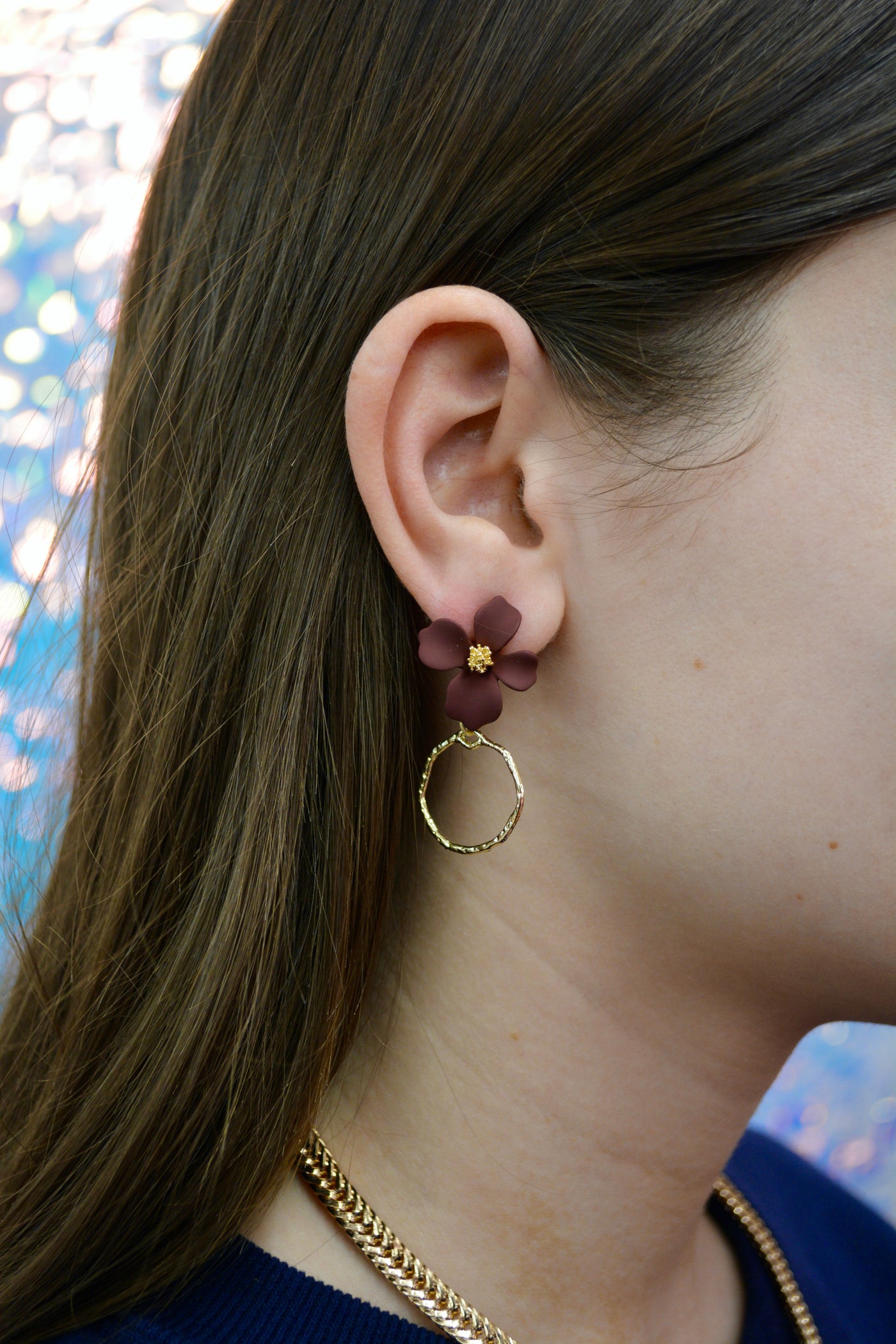 Burgundy Lillian Flower Drop Earrings-210 - ACCESSORIES DROPSHIP-MKD DS-[option4]-[option5]-[option6]-Leather & Lace Boutique Shop