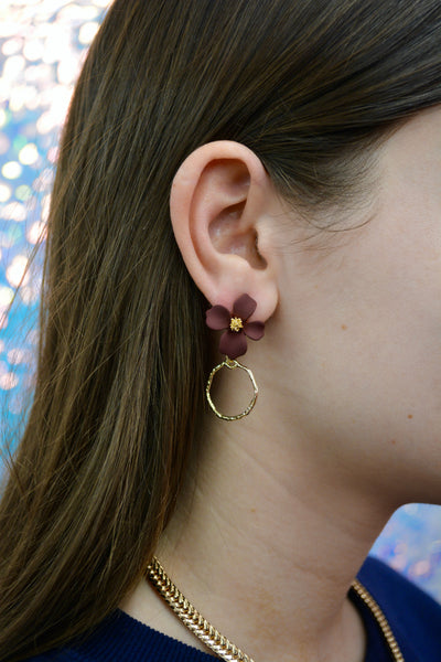 Burgundy Lillian Flower Drop Earrings-210 - ACCESSORIES DROPSHIP-MKD DS-[option4]-[option5]-[option6]-Leather & Lace Boutique Shop