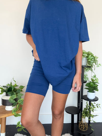 LLB Exclusive: Laidback Luxe Tee & Bike Short Set - Royal Blue-170 - SETS-LEATHER & LACE-[option4]-[option5]-[option6]-Leather & Lace Boutique Shop
