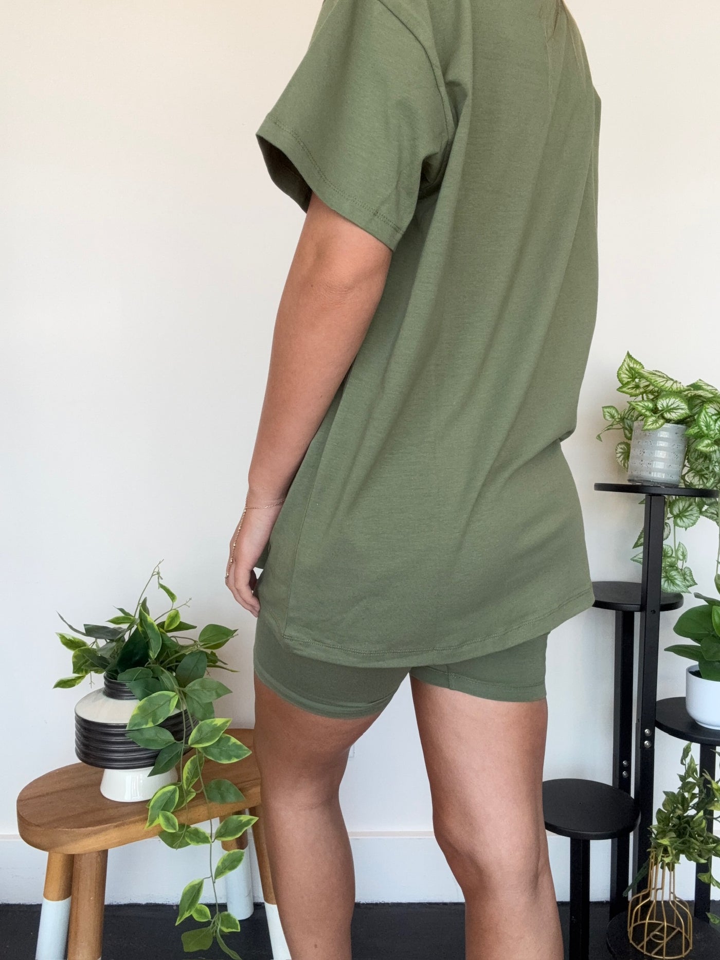 LLB Exclusive: Laidback Luxe Tee & Bike Short Set - Olive Green-170 - SETS-LEATHER & LACE-[option4]-[option5]-[option6]-Leather & Lace Boutique Shop