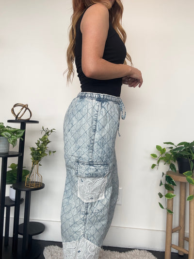 Quilted Denim Joggers-160 - BOTTOMS - OTHER-POL-[option4]-[option5]-[option6]-Leather & Lace Boutique Shop