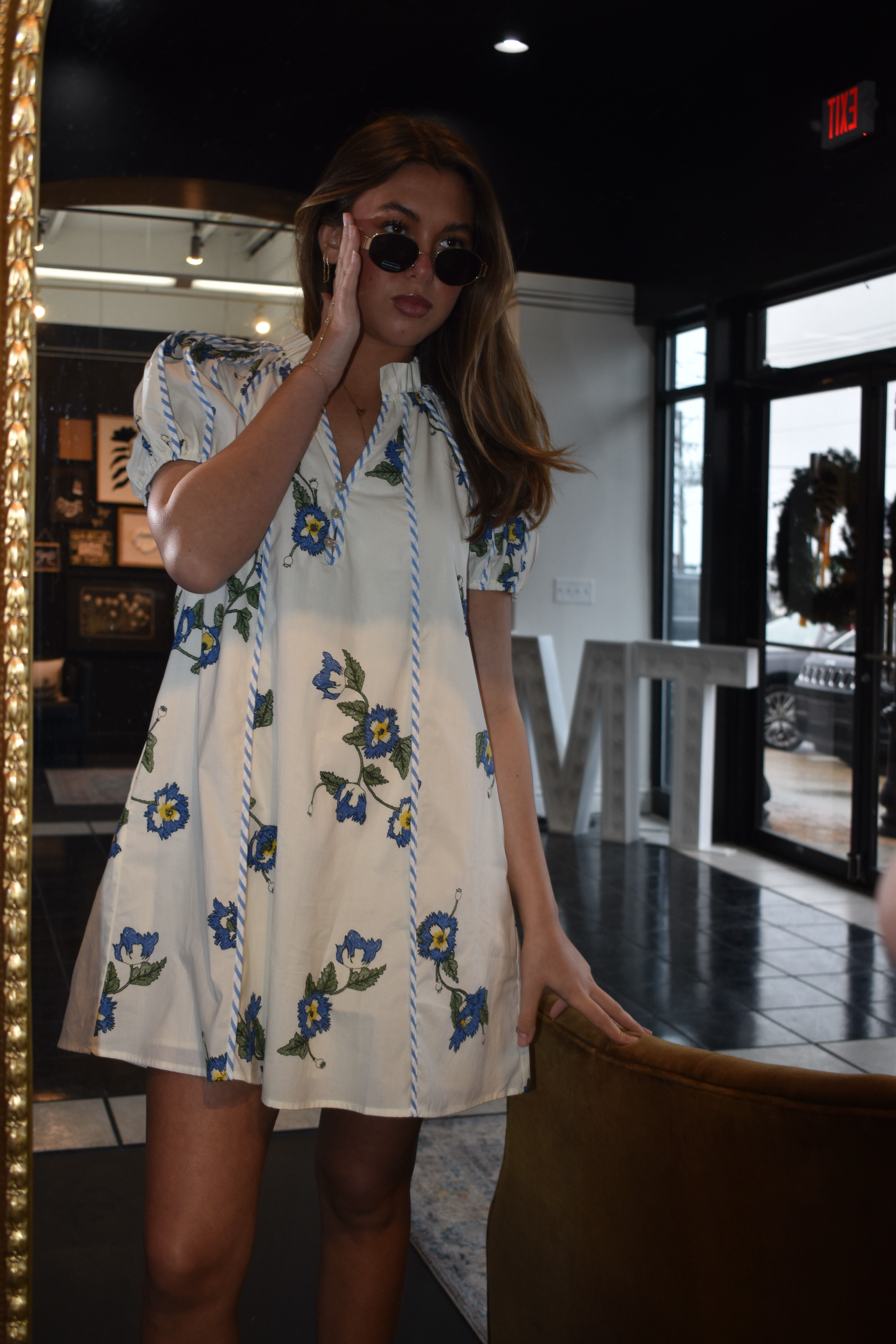 Floral Striped Mini Dress-170 - DRESSES-ENTRO-[option4]-[option5]-[option6]-Leather & Lace Boutique Shop