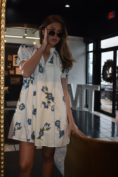 Floral Striped Mini Dress-170 - DRESSES-ENTRO-[option4]-[option5]-[option6]-Leather & Lace Boutique Shop