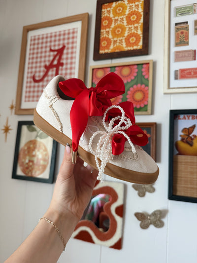 Crimson & White Triple Bow Sneakers-180 - SHOES-MIIM-[option4]-[option5]-[option6]-Leather & Lace Boutique Shop
