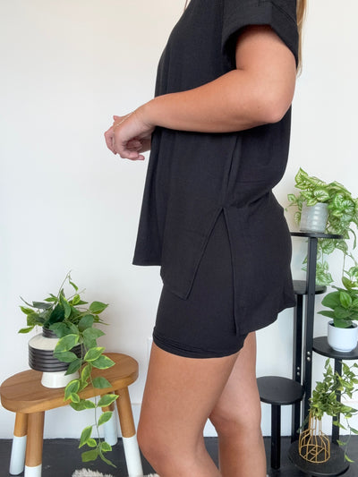LLB Exclusive: Wear Anywhere Tee & Bike Short Set - Black-170 - SETS-LEATHER & LACE-[option4]-[option5]-[option6]-Leather & Lace Boutique Shop
