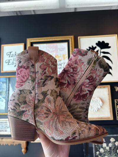 Karina Retro Floral Booties-180 - SHOES-FREE SOUL USA-[option4]-[option5]-[option6]-Leather & Lace Boutique Shop